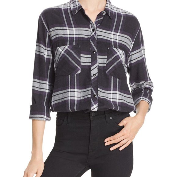 Rails Tops - Rails Leo Plaid Raw-Edge Button Down Flannel Top